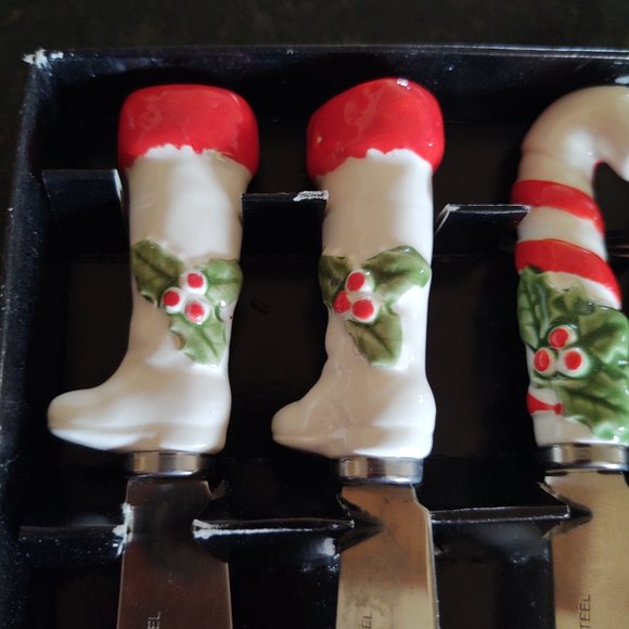 Vintage 1950s 60s Set of Novelty Christmas Theme Butter Spread Knives - Made in - Picture 6 of 11